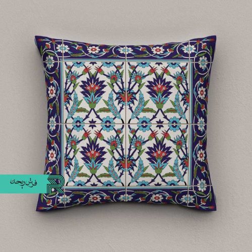 کوسن مخمل قابل شستشو طرح سنتی اسلیمی کاشی سنتی