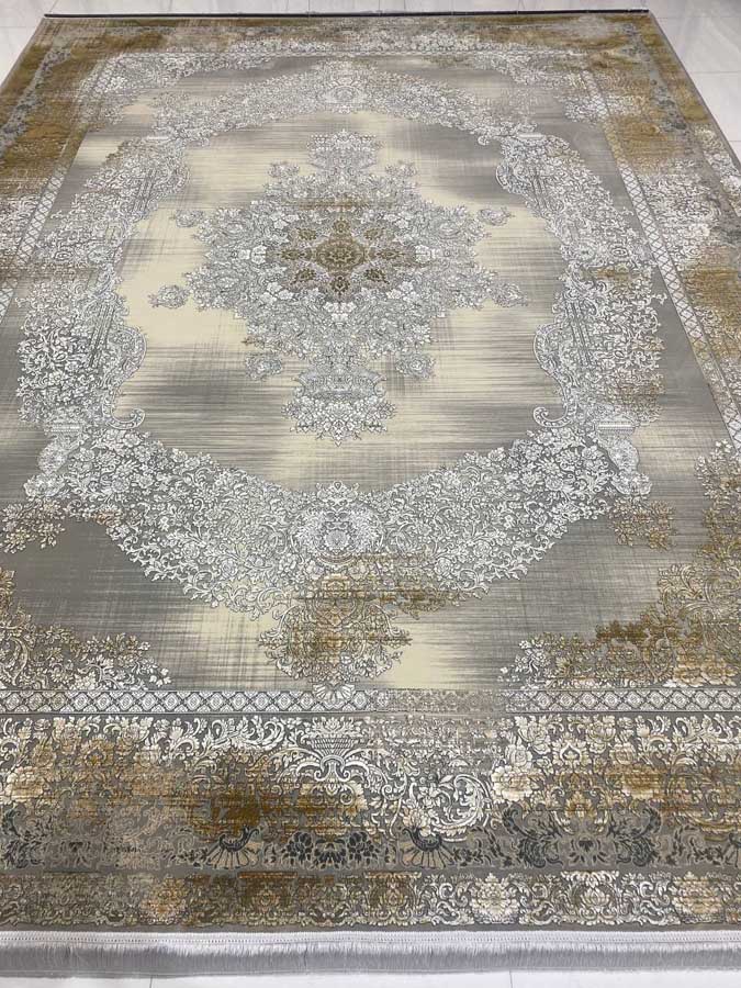 قیمت و خرید فرش ماشینی ۱۲۰۰شانه اکریلیک هیت ست نقشه وینتیج رنگ نقره ای - Image 5