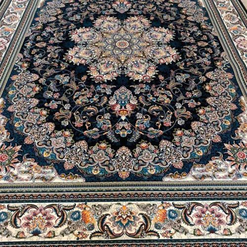 فرش ماشینی ۷۰۰ شانه تراکم ۲۵۵۰ نقشه میخک سرمه ای