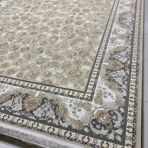 فرش ماشینی ۱۲۰۰شانه نقشه ناهید رنگ نقره ای