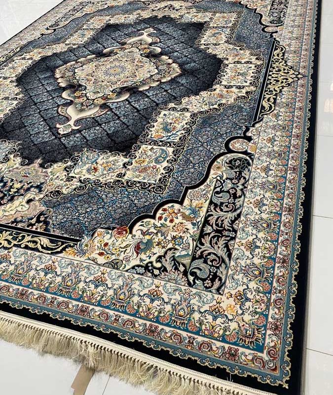 فرش ماشینی ۷۰۰ شانه تراکم ۲۵۵۰ نقشه چشمه سرمه ای