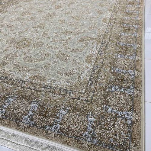 فرش ماشینی ۱۲۰۰شانه نقشه طلا کوب رنگ کرم
