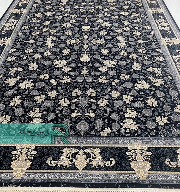 قیمت و خرید فرش ماشینی ۷۰۰ شانه اکریلیک نقشه راوک سرمه ای
