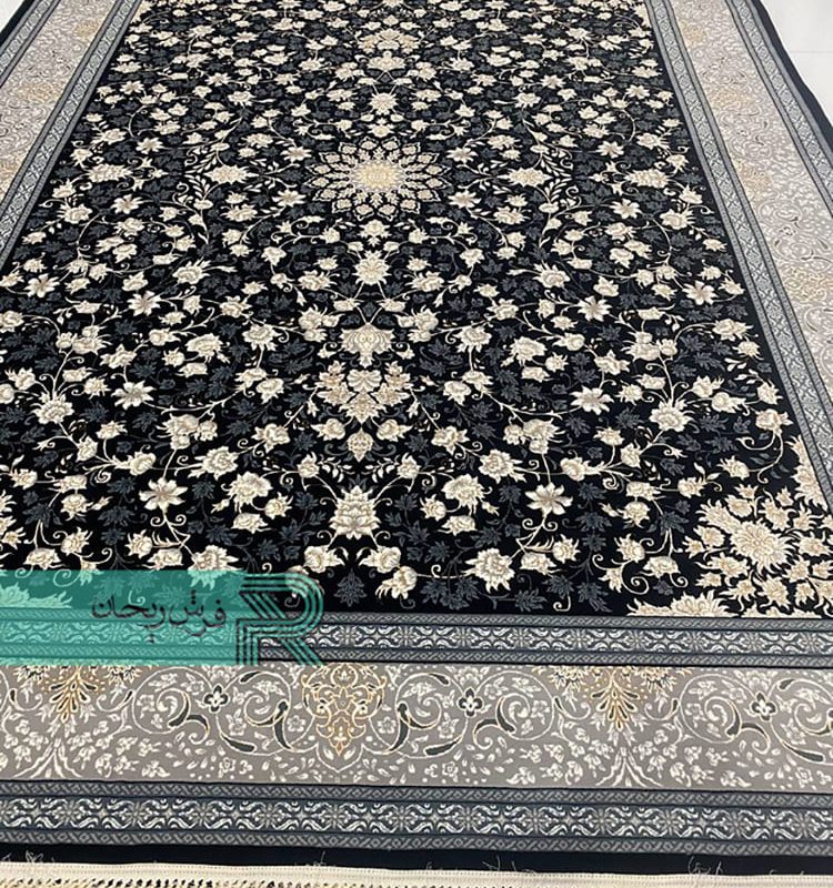 قیمت و خرید فرش ماشینی ۷۰۰ شانه اکریلیک نقشه جانان سرمه ای