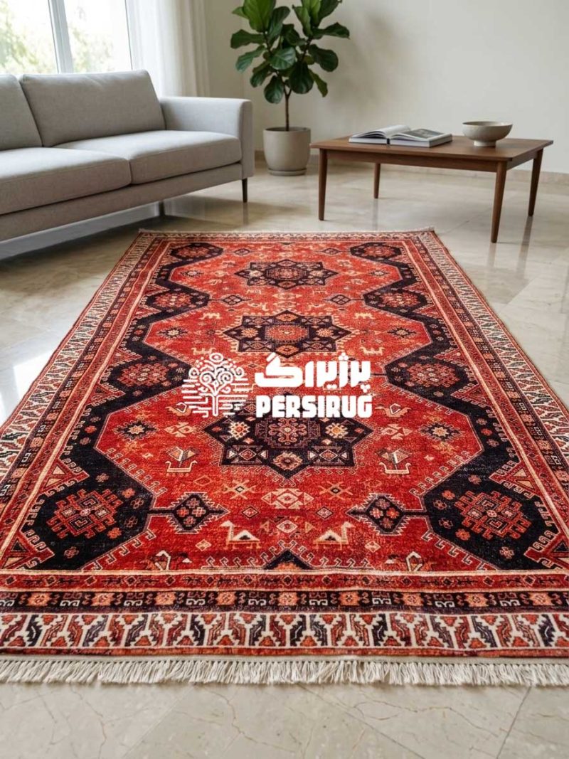 فرش وینتیج قرمز طرح عشایری